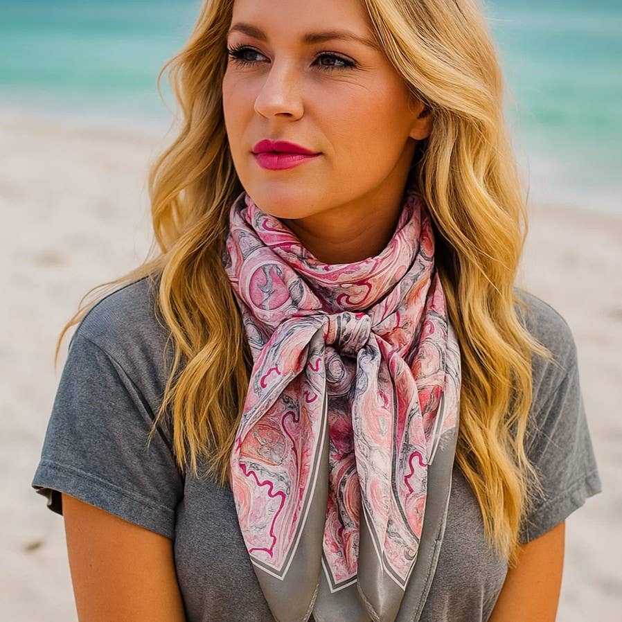 35X35" Pink & Grey Paisley Wild Rag/Scarf WR3416